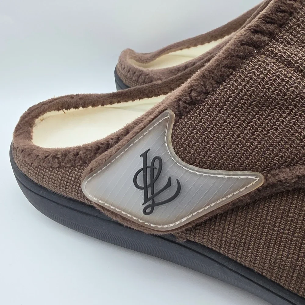 Chocolate Brown Knit Adjustable Strap Slipper Faux Fur Lined Size 48 ZT-5Q4AJW75